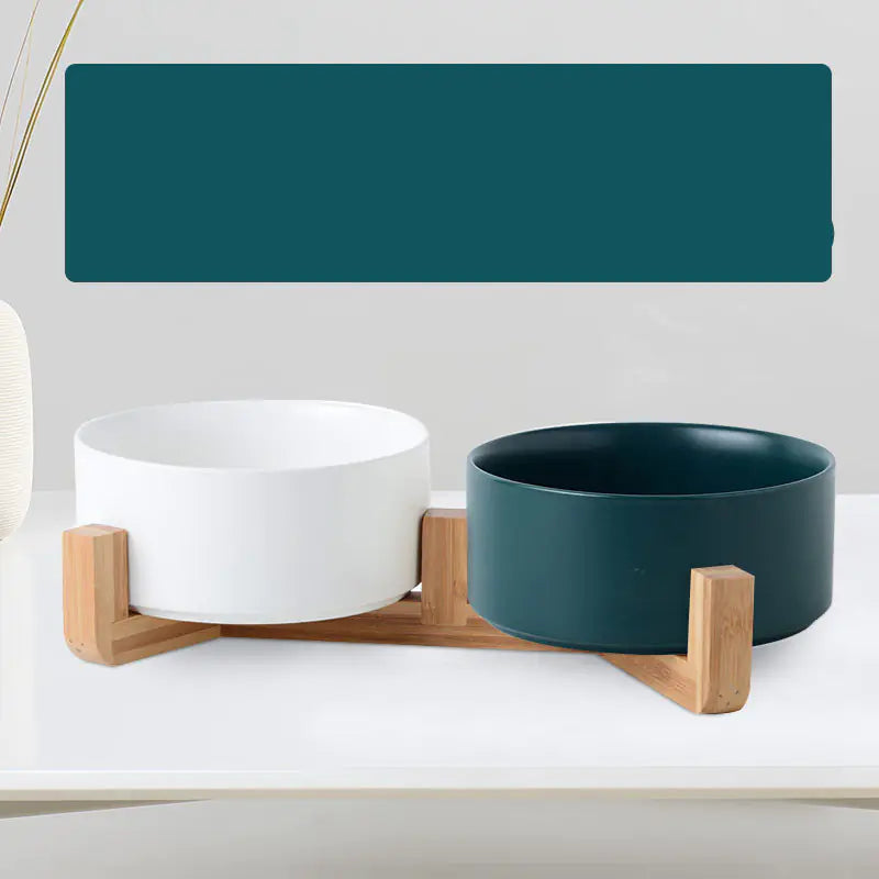 Double Ceramic Cat and Dog Food Bowl